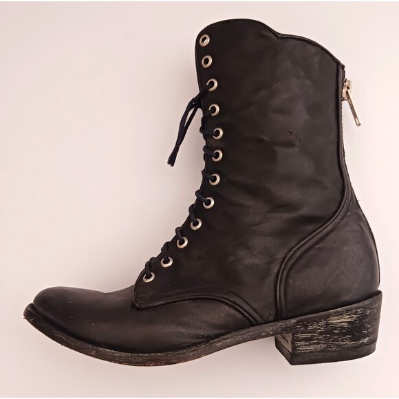 Old Gringo Blk Leather Combat Boot Lace Up Silver Back Zip 9.5M Made in Mexico - Picture 9 of 16